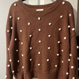 Gianni Bini Brown Sweater with White Pom-Poms